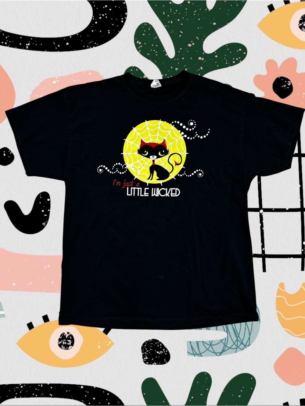 โIโm Just A Little Wickedโ Devil Cat Halloween Graphic Tee